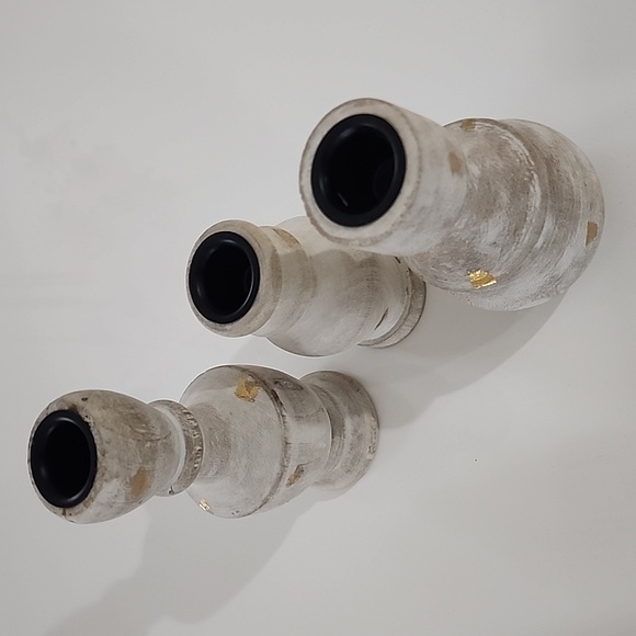 World Market Whitewash And Gold Bottle Taper Candle Holders NWT - Picture 6 of 7